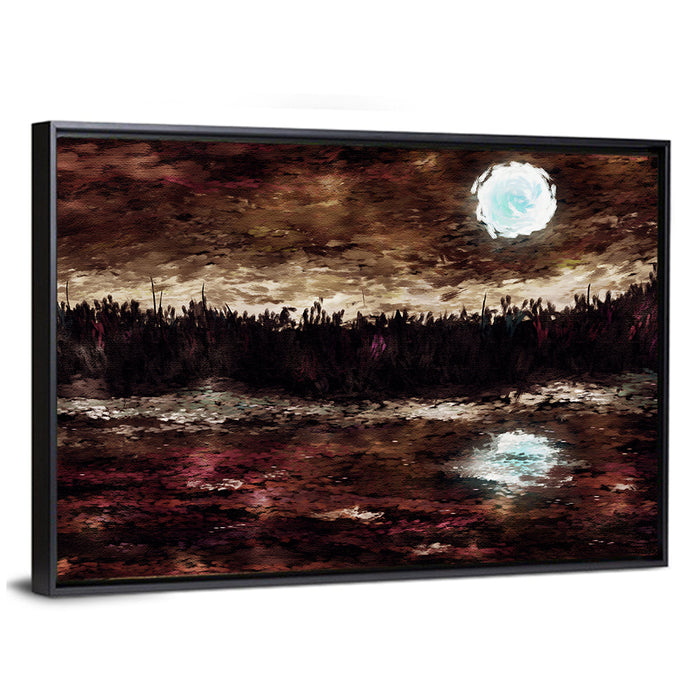 Moonlit Marsh Reflection Wall Art as a framed canvas
