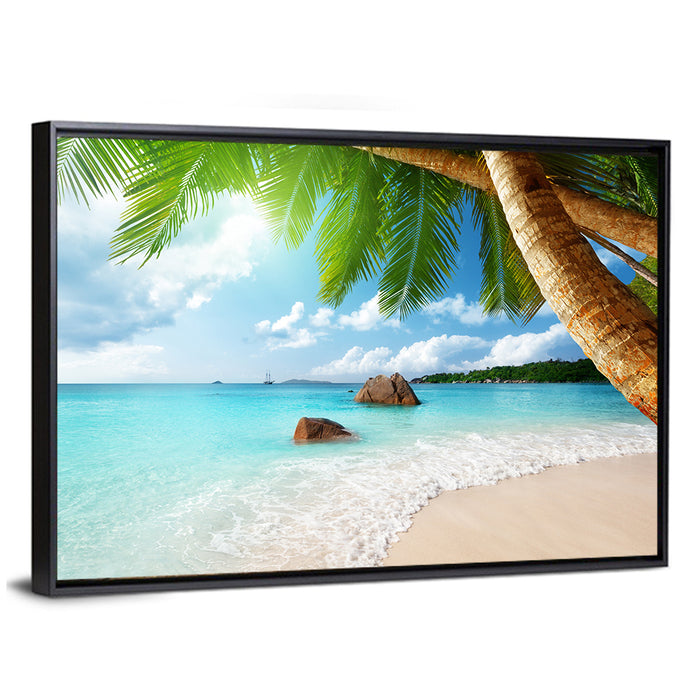 Anse Lazio Beach Wall Art as a framed canvas