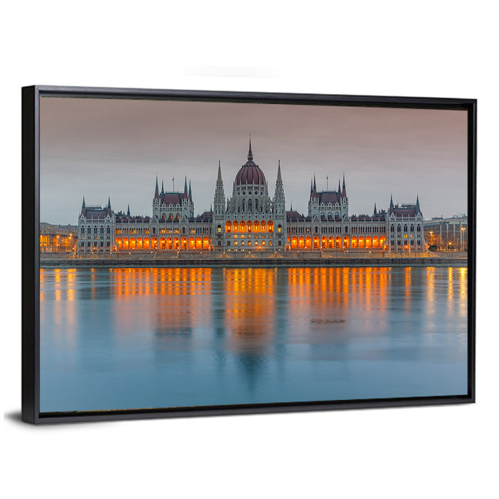 Budapest Parliament at Dusk Wall Art as a framed canvas