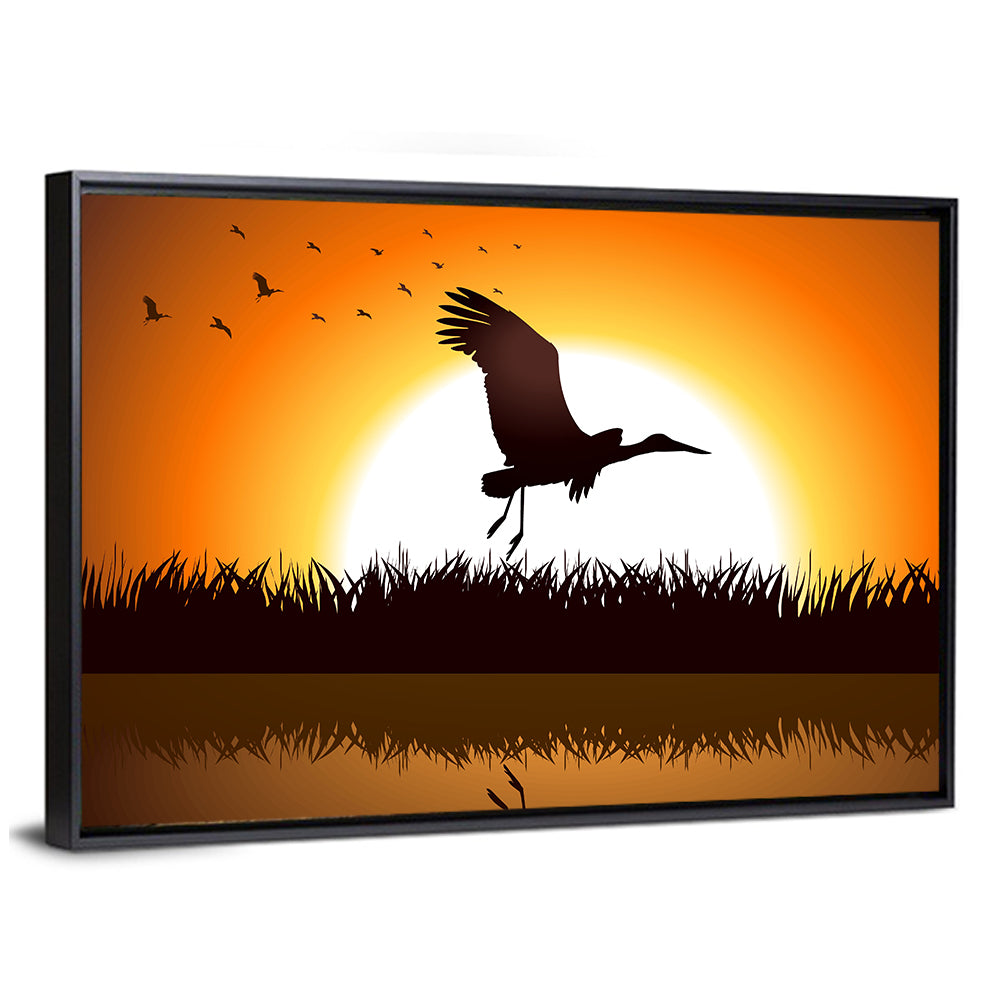 Silhouette Illustration Of Stork Wall Art