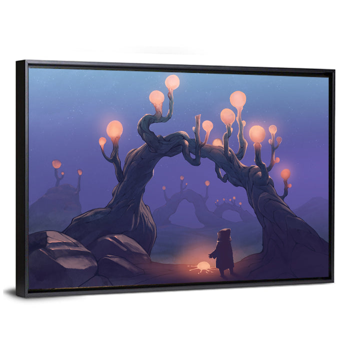 Glowing Archway in Surreal Forest Wall Art as a framed canvas