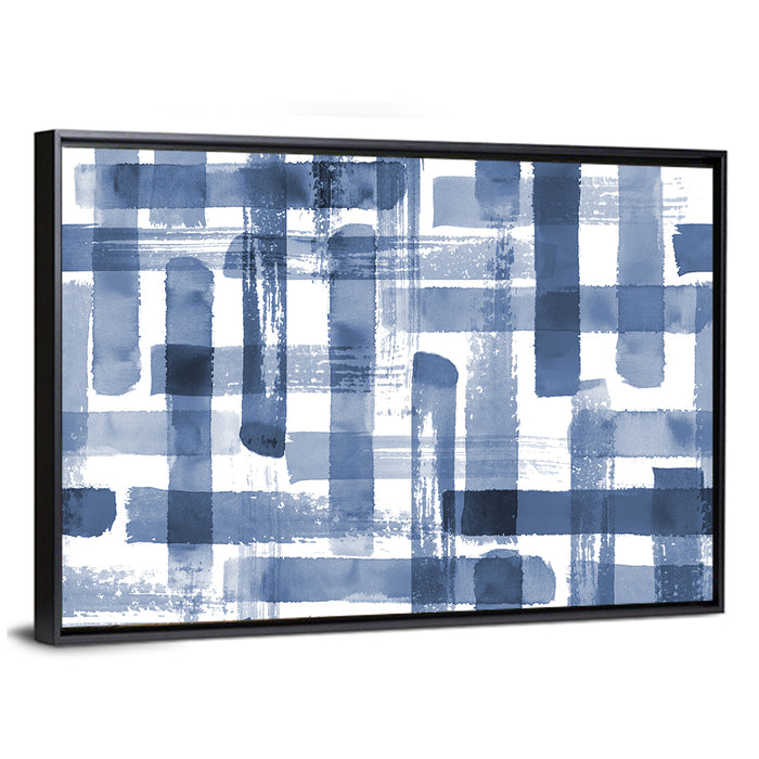 Indigo Brushstrokes Grid Wall Art as a framed canvas