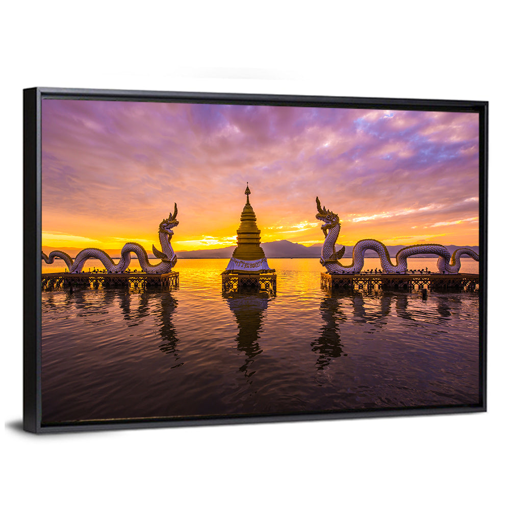 White Naga Statue At Kwan Phayao In Thailand Wall Art