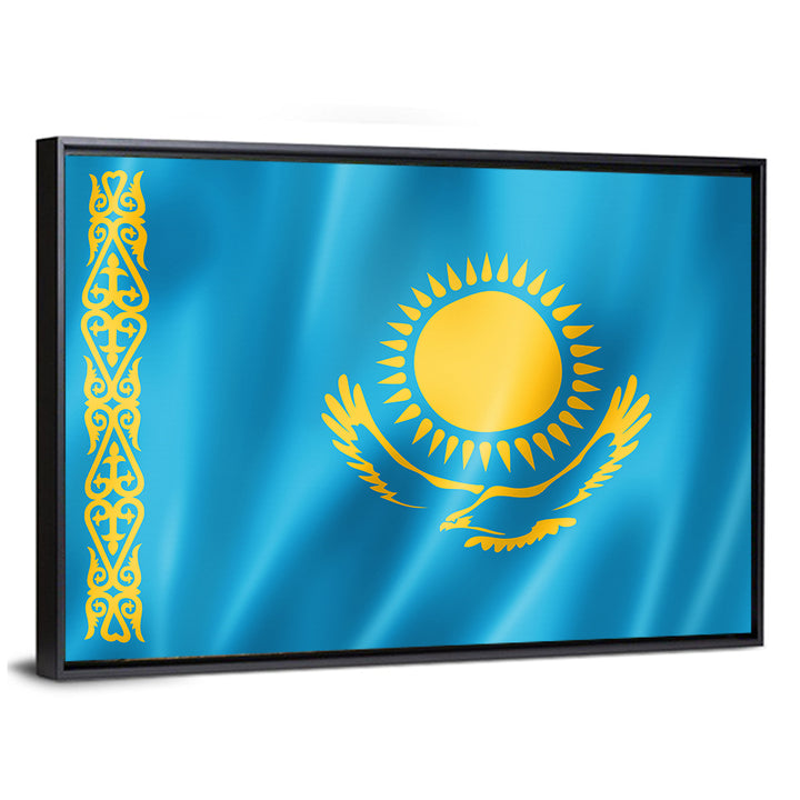 Kazakh Flag with Sun and Eagle Wall Art