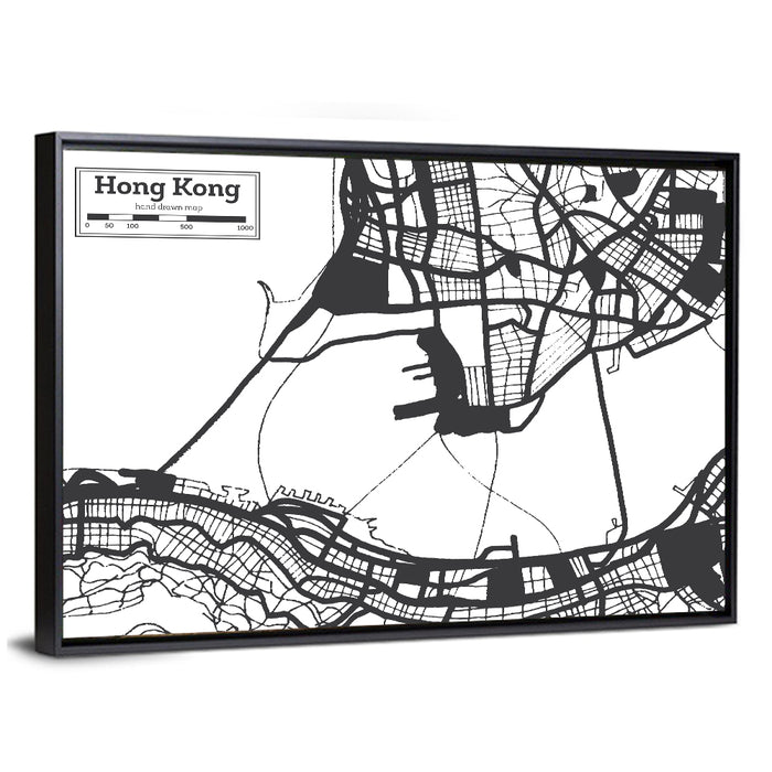 Hong Kong City Map Wall Art as a framed canvas