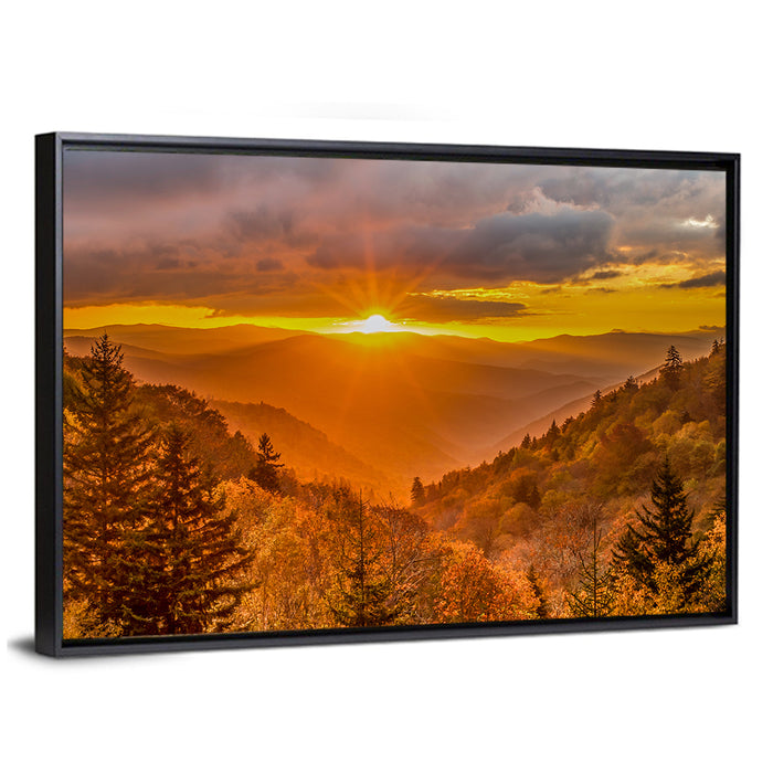 Great Smoky Mountains Sunrise Wall Art as a framed canvas