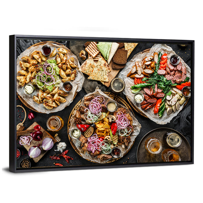 Savory Appetizer Spread Wall Art as a framed canvas