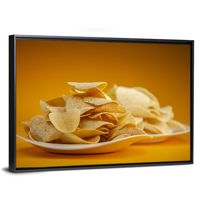 Two Plates of Potato Chips Wall Art as a framed canvas