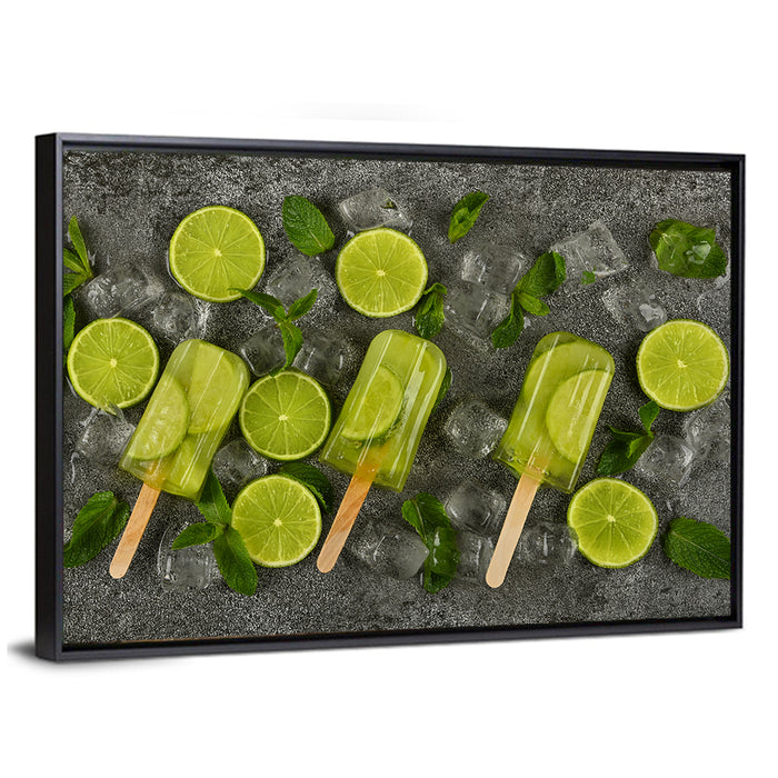 Translucent Lime Popsicles with Mint Wall Art as a framed canvas