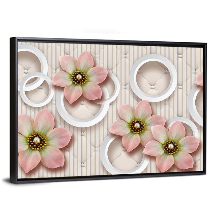 3d Pink Floral Circles Wall Art as a framed canvas