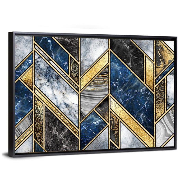 Blue Marble Mosaic with Gold Trim Wall Art as a framed canvas
