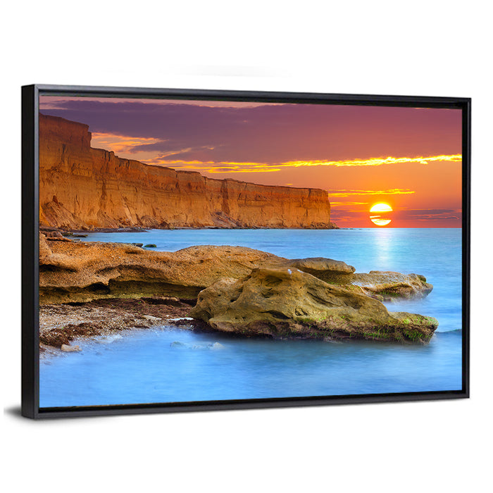 Sunset Over Algarve Coast Wall Art as a framed canvas