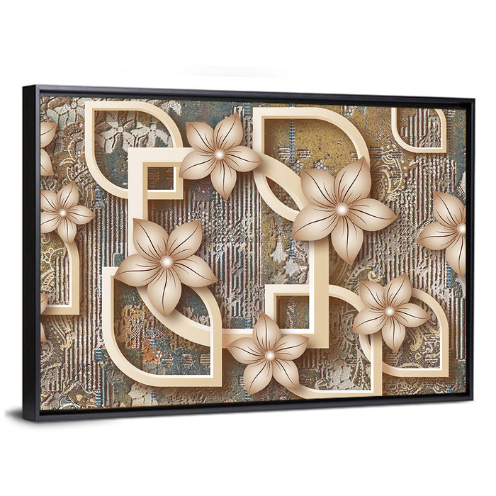 Golden Floral Geometry Wall Art as a framed canvas