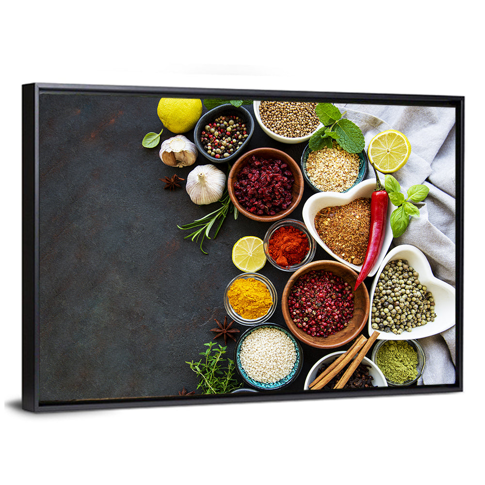 Various Spices In A Bowls Wall Art