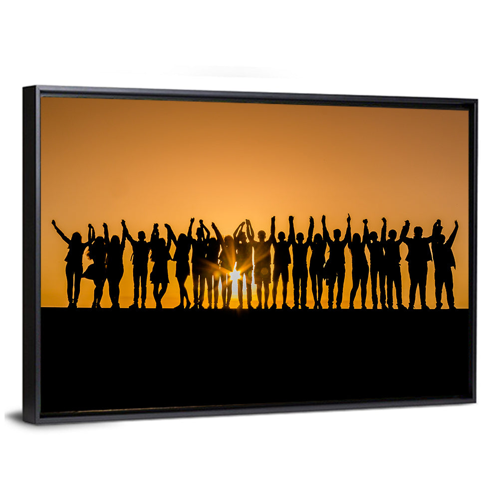 Children Silhouette Against Sunset Wall Art