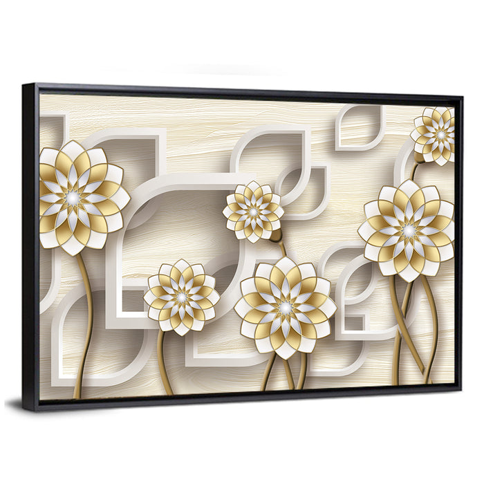 3d Floral Grid with Gold Accents Wall Art as a framed canvas