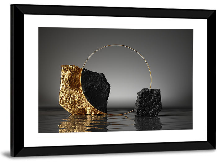 Golden Cobblestone Ring Wall Art as a framed print