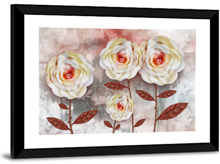 Layered Peach Rose Illustration Wall Art as a framed print