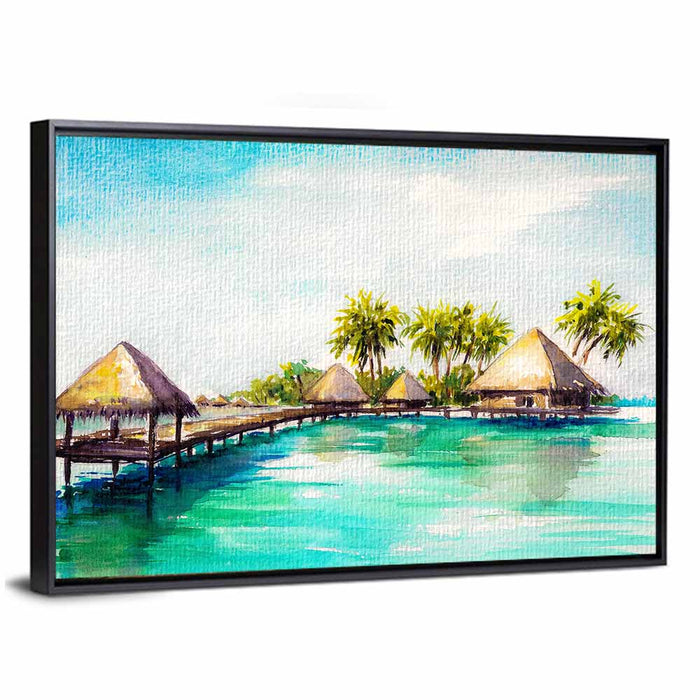 Overwater Bungalows Wall Art as a framed canvas