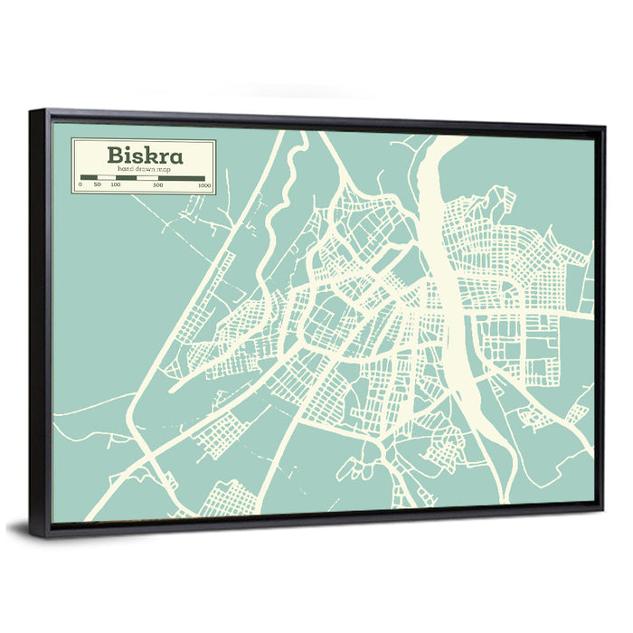 Biskra Aerial Map Wall Art as a framed canvas