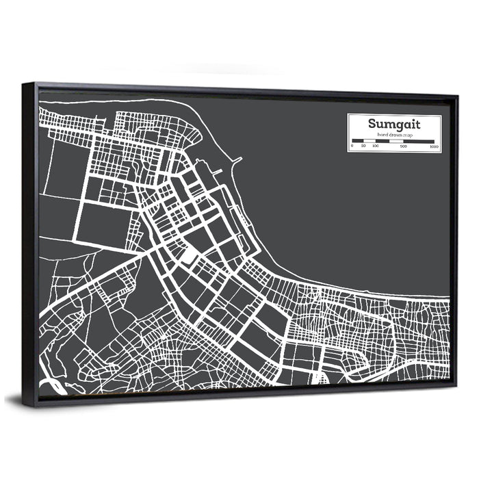 Sumgait City Map Wall Art as a framed canvas