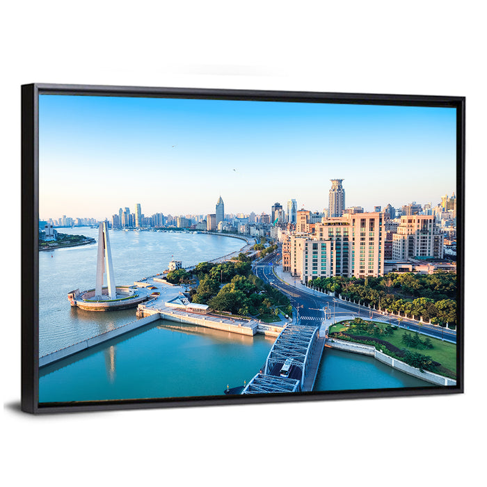 Huangpu River Shanghai Skyline Wall Art as a framed canvas