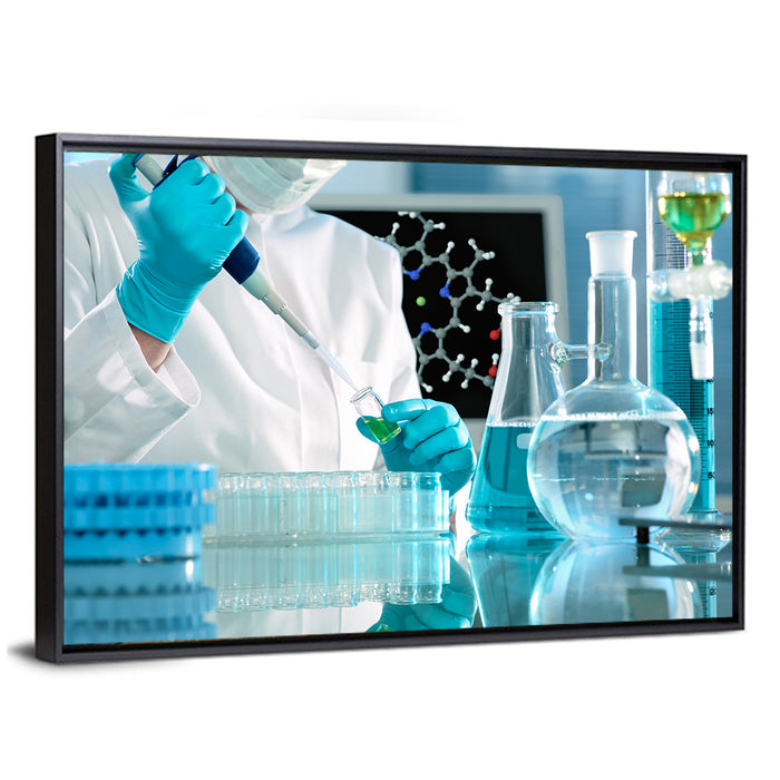 Scientist Using a Pipette Wall Art as a framed canvas