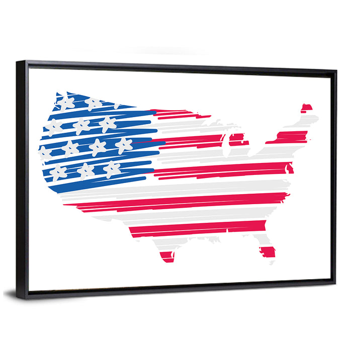 United States Flag Map Wall Art as a framed canvas