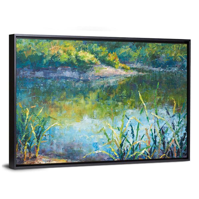 Calm Autumn Lake Wall Art as a framed canvas