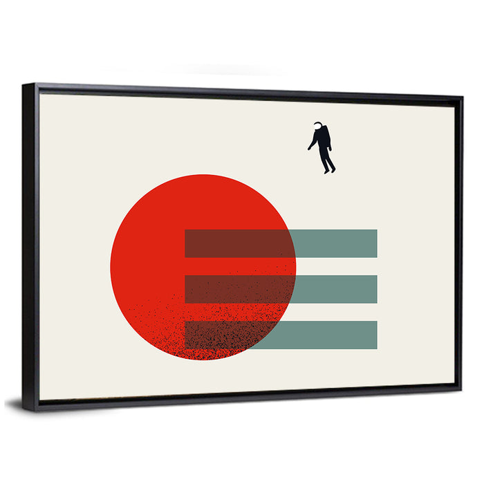 Minimalist Astronaut and Red Planet Wall Art as a framed canvas