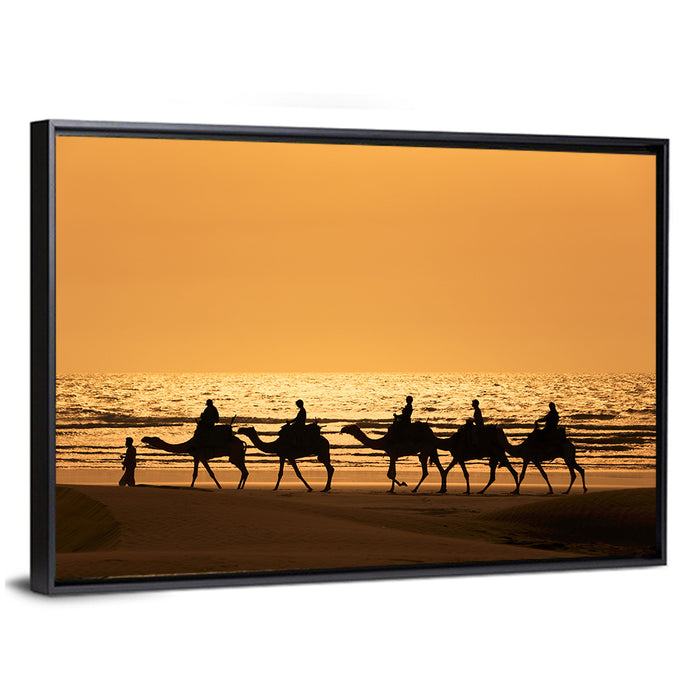 Camel Caravan at Sunset Wall Art as a framed canvas