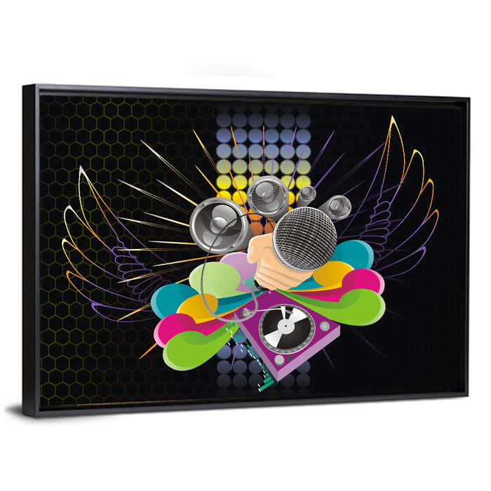 Vibrant Dj Microphone Abstract Wall Art as a framed canvas