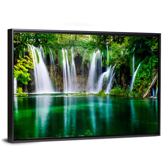 Plitvice Lakes Waterfalls Wall Art as a framed canvas
