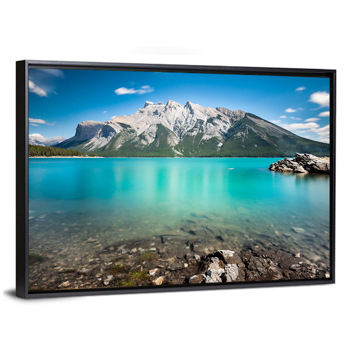 Lake Minnewanka View of Mount Inglismaldie Wall Art as a framed canvas