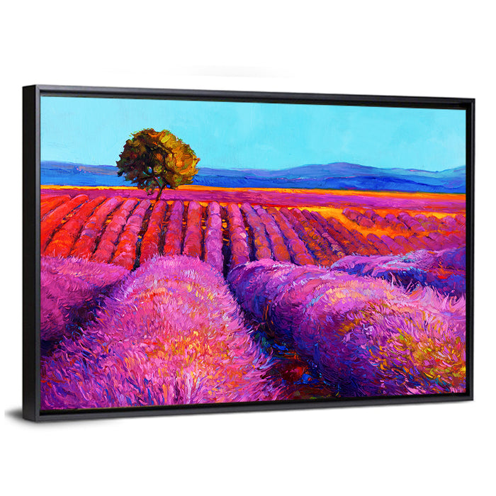 Impressionist Lavender Field Wall Art as a framed canvas