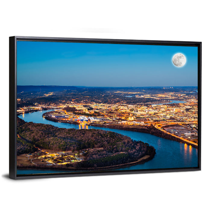 Chattanooga Night Skyline Wall Art as a framed canvas