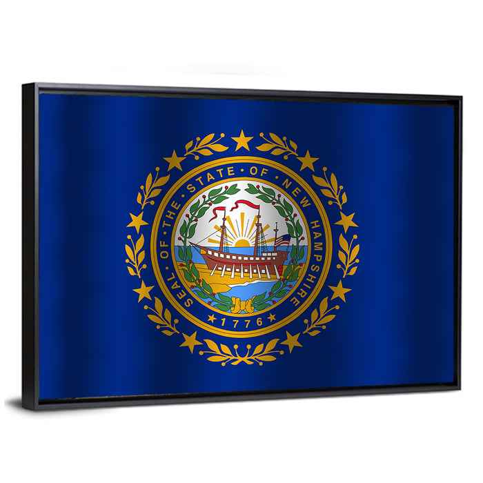 New Hampshire Flag with Ship Emblem Wall Art as a framed canvas
