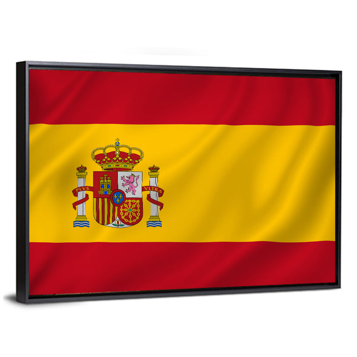 Spanish Flag with Coat of Arms Wall Art as a framed canvas