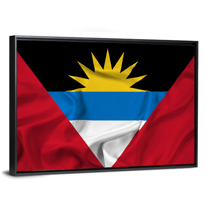 Waving Antigua and Barbuda Flag Wall Art as a framed canvas