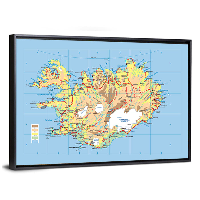 Iceland Map Wall Art as a framed canvas