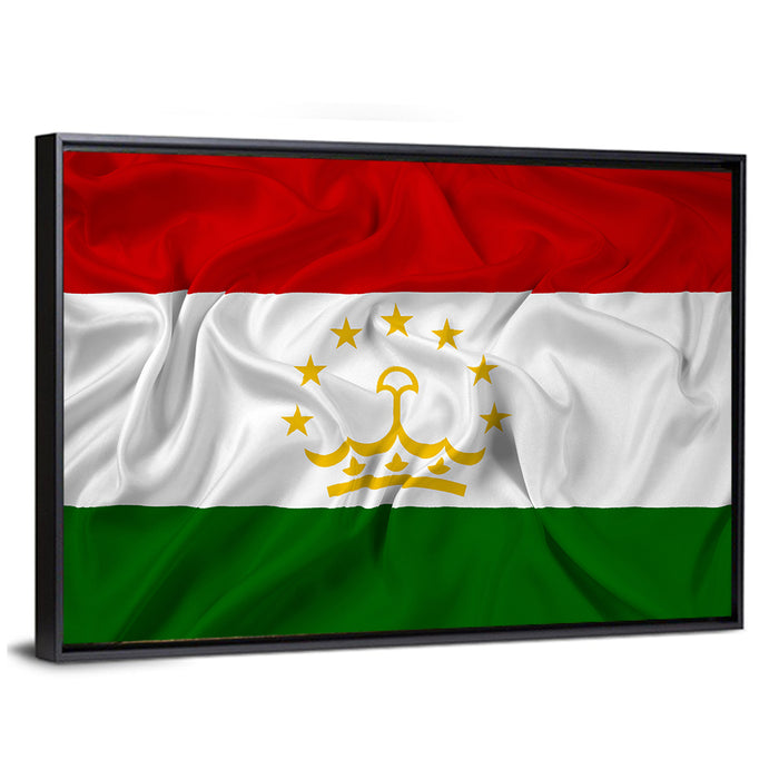 Tajikistan Flag with Crown Emblem Wall Art as a framed canvas