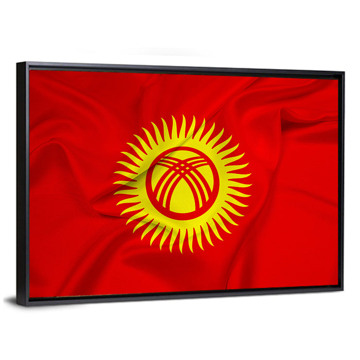 Kyrgyzstan Flag with Tunduk Emblem Canvas Wall Art as a framed canvas