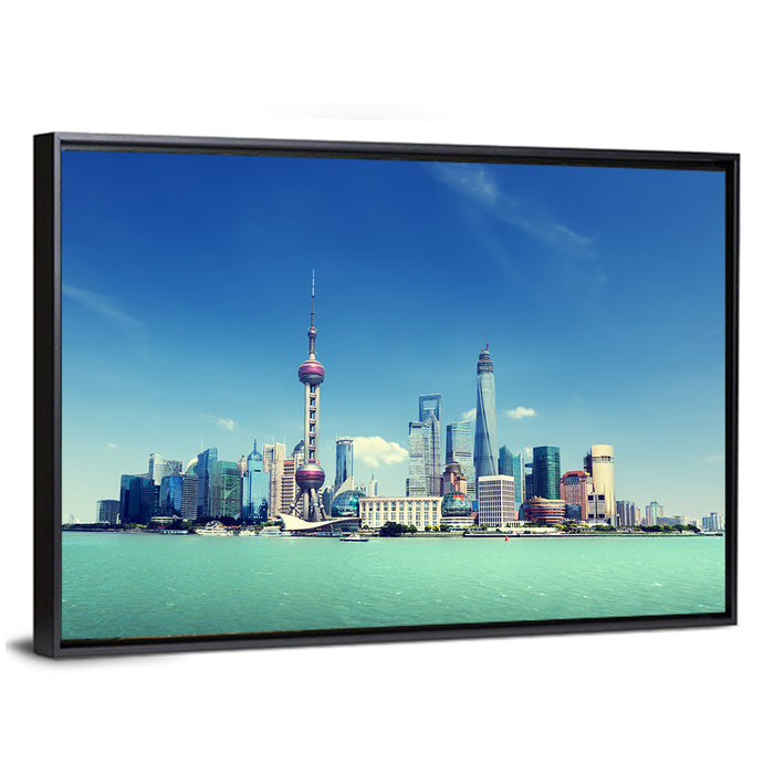 Shanghai Skyline Wall Art as a framed canvas