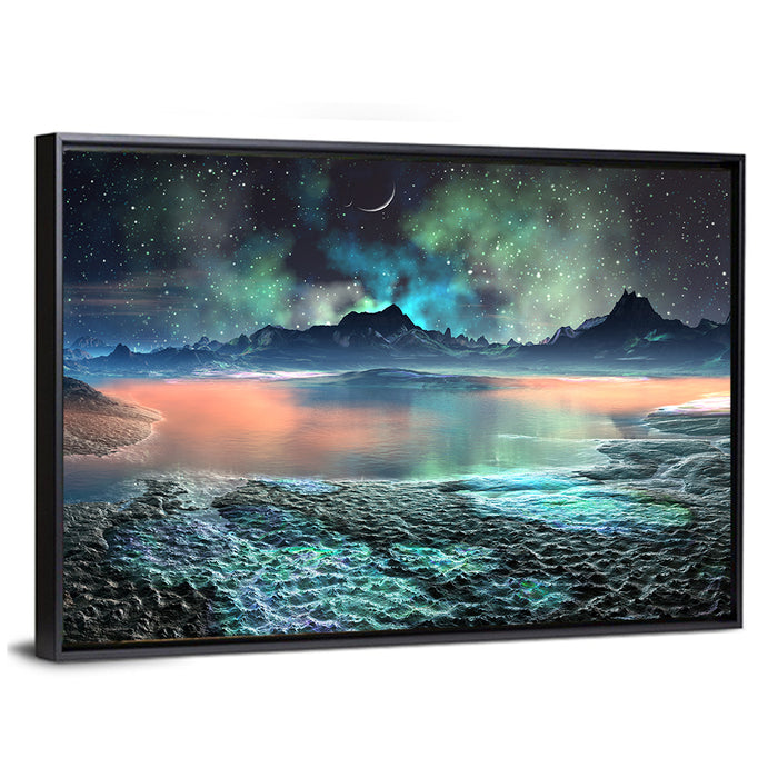 Alien Lake Nightscape Wall Art as a framed canvas
