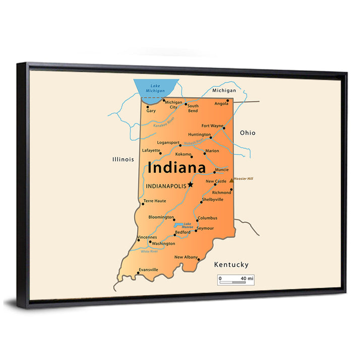 Indiana State Map Wall Art