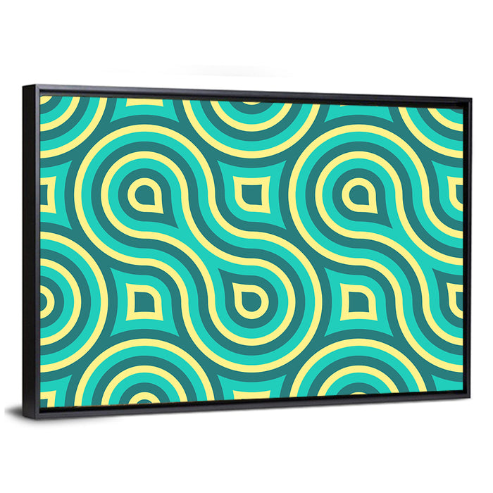 Retro Teal Geometric Pattern Wall Art as a framed canvas