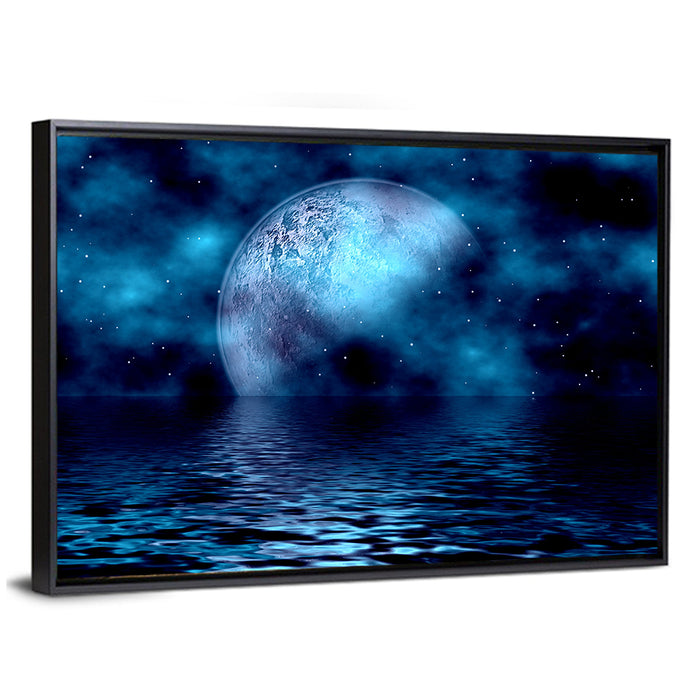 Blue Moon Reflection Wall Art as a framed canvas