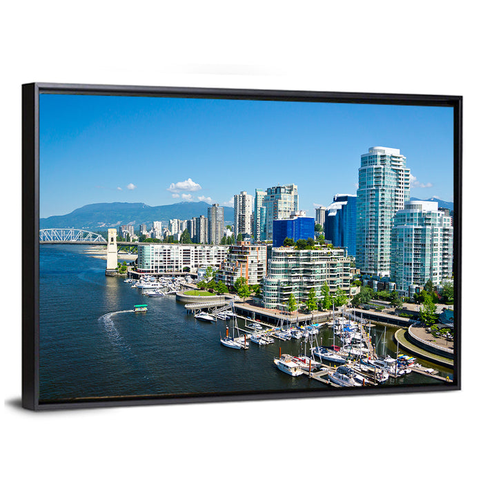 Vancouver Skyline with Burrard Bridge Wall Art as a framed canvas