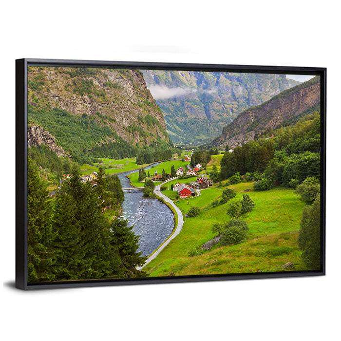 Flam Village Norway Wall Art as a framed canvas