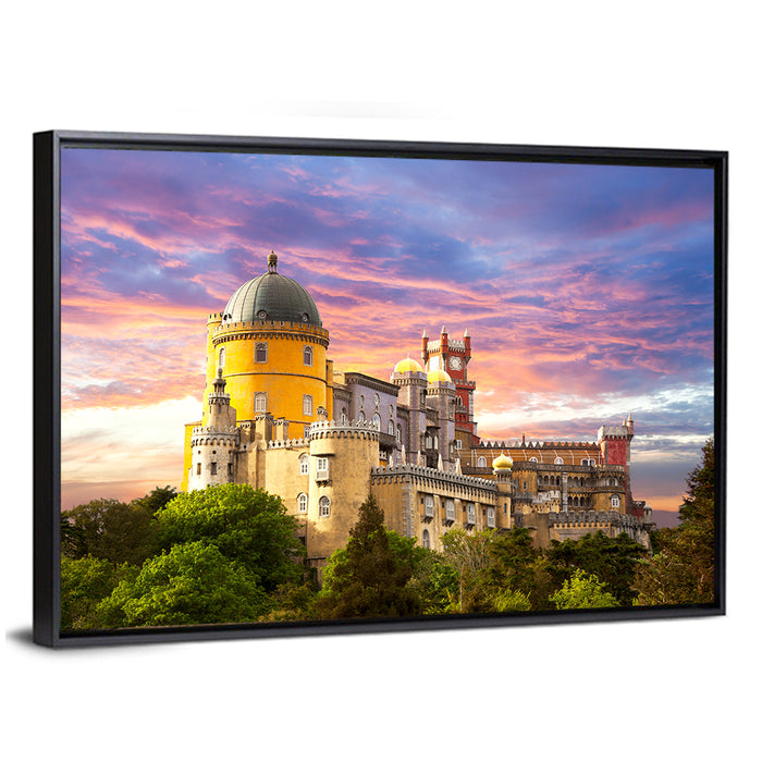 Pena Palace at Golden Dusk, Sintra Wall Art as a framed canvas